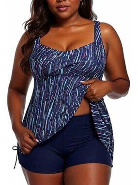 Aqua Eve Size Medium Tankini Set Galaxy Print Twist-Front High Waist Boyshorts